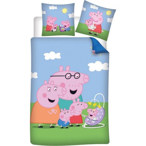 Parure de lit réversible Peppa pig - Maman pig - Papa pig - George pig- Evie pig - 140 x 200 cm (1/3)