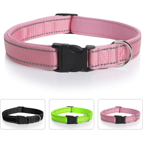 COLLAR DE NYLON REFLECTANTE AJUSTABLE PARA PERROS TALLA XL ROSA (1/5)
