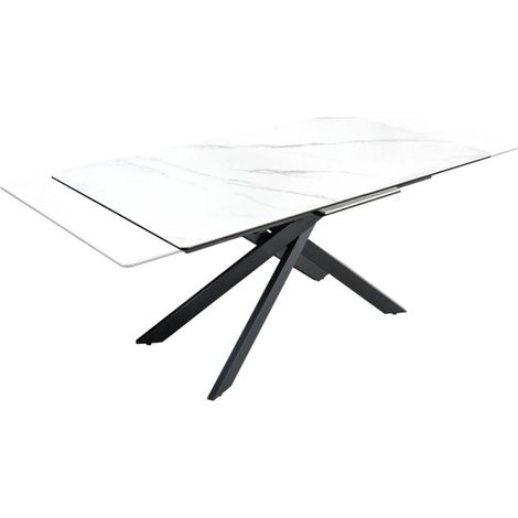 Table de salle à manger extensible ARAVIS 160-200 cm – Céramique effet marbre blanc et pieds métal noir (1/5)