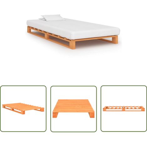 The Living Store Cadre de lit de palette sans matelas 100x200cm bois massif - Cadre De Lit - Lit Plateforme - Lit En Bois - Lit Double - Meuble Chambre (1/5)