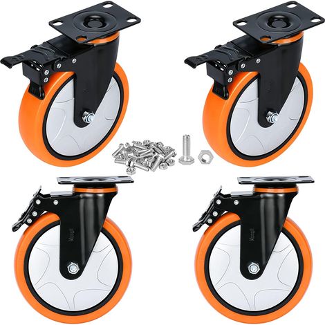 4 Roulettes Pivotantes Roulettes pour Meubles avec frein,Roulette Charge Lourde Roulette Sans Traces au Sol pour Charge Lourde - Roue en Caoutchouc pour Chariot (152mm Jusqu'à 1250KG)