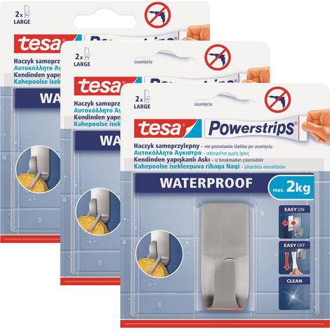 Ganci appendiabiti autoadesivi TESA per bagno, impermeabili fino a 2 kg, in metallo (3 pezzi)