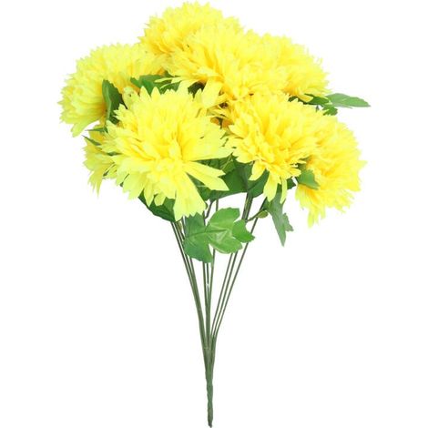 Bouquet de chrysanthèmes jaunes artificiels - 9 pièces - Décoration pour la Toussaint (1/2)