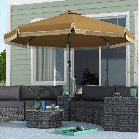 Parasol de jardin en acier kaki Ø265 cm, inclinable 45°, avec manivelle, toile polyester et aération, sans base (1/5)