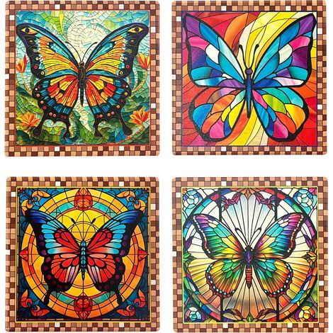 Set di 4 sottobicchieri in ceramica con motivo a farfalla, decorazione da tavola, assorbenti, regalo originale e funzionale (1/4)