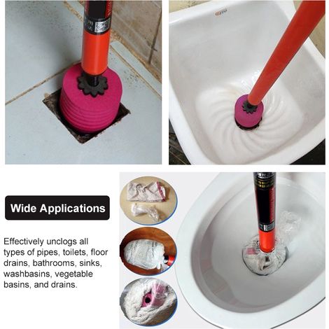 Piston haute pression - Pompe pour toilette - Déboucheur de canalisation manuel (640 mm, rouge, plastique/rubber) - Pour bathroom kitchen (1/4)