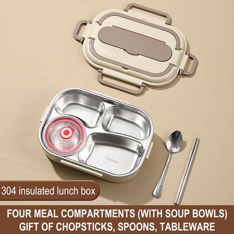 Boîte À Repas En Acier Inoxydable - Isolée Double Paroi - Pour Étudiants Et Extérieur - 28 x 20 x 7,5 cm - 1 Pièce (1/5)