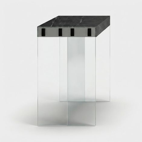 Console extensible gain de place en verre et mélaminé 195cm London - Effet marbre noir