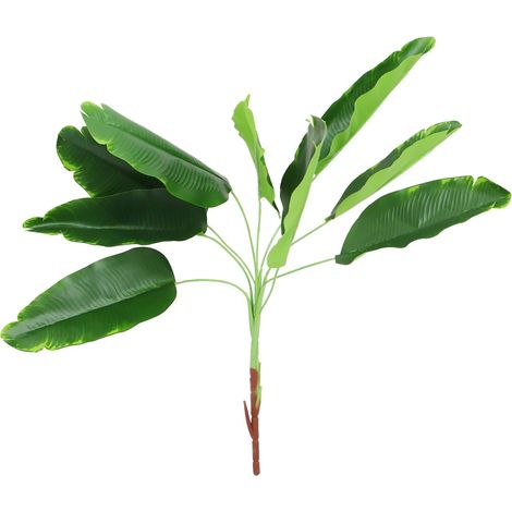 Feuille de bananier artificielle - 9 dents - Ornement en plastique - Vert - Pour salon et événement (1/5)