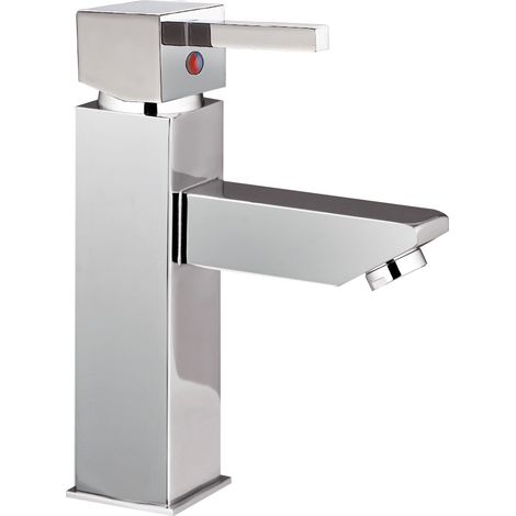 Robinet salle de bain design mitigeur de lavabo chromé à économie d'eau vidage complet (1/2)