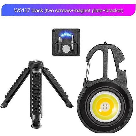 Mini lampe de travail LED multifonctionnelle, marteau brise-vitre, clé, petit ouvre-bouteille, porte-clés, lampe torche, lampe de camping portable, Black-Rack-Magnet (1/5)