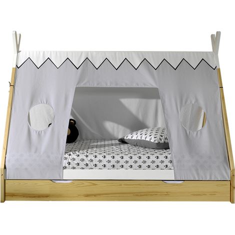 Lit tipi 90x200 sommier housse et tiroir inclus Vipack - Bois (1/5)