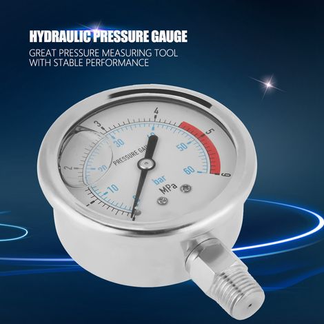 Manomètre à eau hydraulique 0-60 bar (0-6 MPa), cadran 60 mm, raccord 1/4" NPT, jauge de pression pour air et eau (1/5)