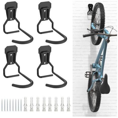 4 Crochets Vélo, Supports de Cintre de Vélo en Fer, Support Mural de Rangement pour Vélos Robuste en Forme de L, Support Vertical de Vélo Pratique pour Maison Garage, Noir