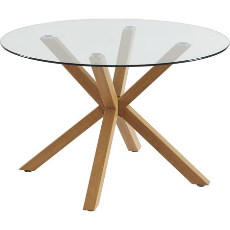 Table à Manger Ronde Verre et Effet chêne 120cm (1/5)