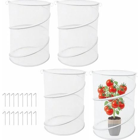 Set di 4 coperture per piante SEIWEI con picchetti, tenda a rete pop-up, gabbia protettiva pieghevole per frutta, piantine e fiori (bianco) (1/5)