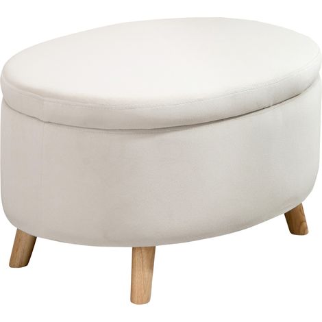 Pouf coffre de rangement piètement bois velours CAMILLE beige (1/5)