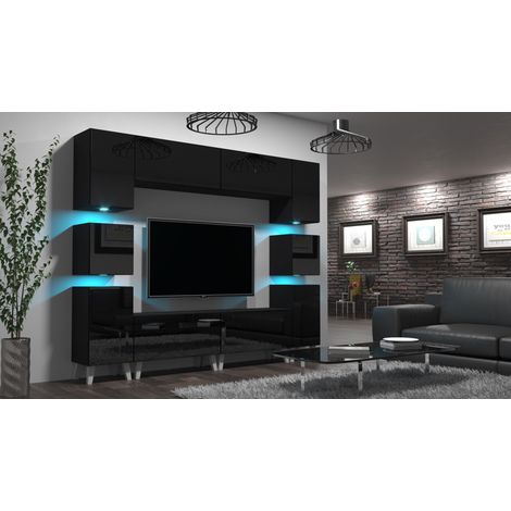Ensemble meuble TV NEXT 35 AN35-18B-HG1-1A noir brillant 240 cm (1/4)