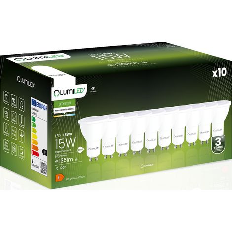 10x LED-Lampe GU10 Spot PAR16 1,5 W = 15 W 135 lm 4000 K Neutralweiß 120° LUMILED