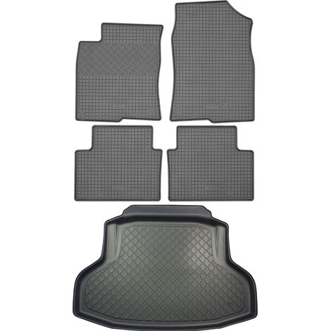 Honda Civic X Sedán (4 puertas) desde mayo de 2017. JUEGO: alfombrillas de goma para coche + alfombrilla para maletero.