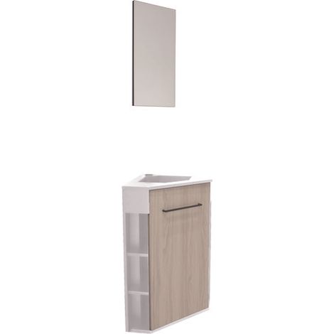ONDEE ZEN - Meuble lave-mains à poser NOVA - version angle - Blanc - mélaminé - miroir (1/3)