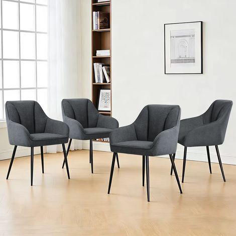 JYMTOM Set di 4 Sedie da Pranzo, Sedia da sala da pranzo in tessuto in fibra di basalto, struttura metallica stabile, Carico Max. 120 kg, per Soggiorno, Camera, Ufficio - Grigio Scuro
