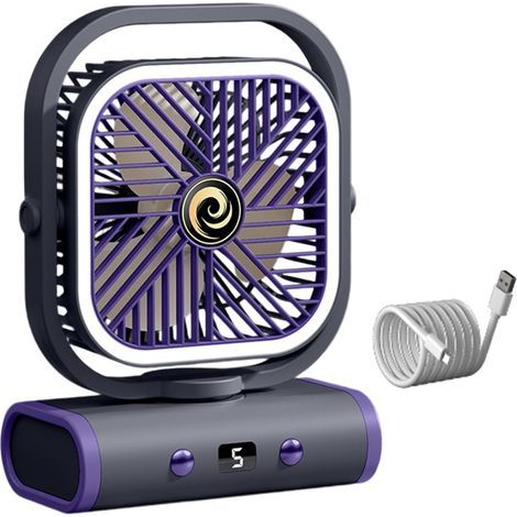 Ventilateur de bureau portable avec veilleuse rechargeable par USB et 5 réglages de vitesse pour dortoir, chevet et petits espaces, ventilateur de refroidissement personnel économe en (1/5)