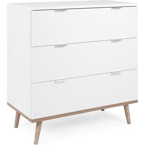 Commode Göteborg - 3 tiroirs - Décor blanc et chene - Style scandinave - L 79,8 x P 40 x H 86,5 cm (1/7)