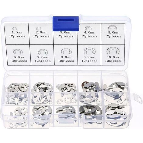 Juego de 120 anillos de retención tipo E de acero inoxidable 304, tamaños de 1,5 mm a 10 mm. (1/5)