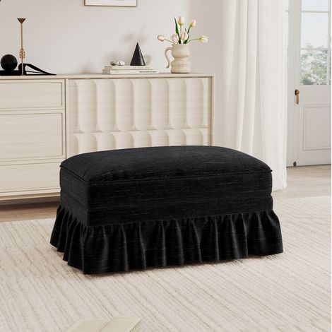 Canape chenille noir avec pouf et jupe amovible OKMYHOME (1/5)