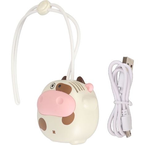 Mini ventilateur cou suspendu rechargeable USB sans pale forme vache cartoon beige avec cordon réglable extérieur (1/5)