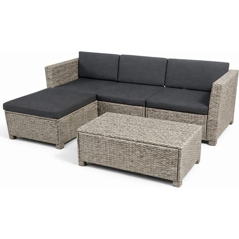 Salotto da giardino 4 posti in resina intrecciata grigio e nero BALLENY (1/5)