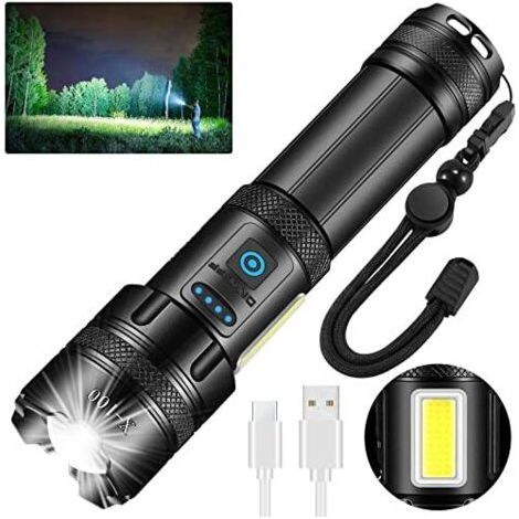 Lampe Torche LED Ultra Puissante - 1000000 Lumens de Poche Rechargeable Étanche IPX7 7 Modes D'éclairage avec Lumière COB pour Camping Randonnée et Urgences