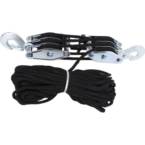 Palan à Moufles Bloc et Poulie Charge Lourde Crochet Alliage de Zinc Rotatif 270° Câble Haute Résistance Roulement Anti-Rouille Grande Capacité 3 Roues 15 m Noir 200 kg pour Levage Chasse Bricolage (1/5)