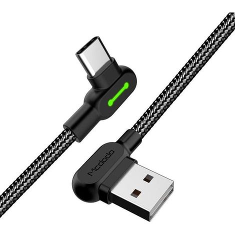 Câble USB-C coudé vers USB-A coudé pour la synchronisation et la charge rapide, avec LED, noir, 1 m, type C (1/3)