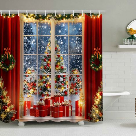 200 x 230 cm großer Duschvorhang mit Weihnachtsmotiv, Duschvorhang mit Weihnachtsmann-Motiv, Badezimmer-Dekorationsset, wasserdichtes Material, mit 12 Haken