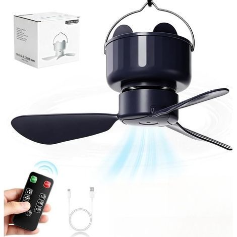 Ventilateur de Plafond Rechargeable avec Lumière LED, Télécommande, Batterie 3600mAh,Bleu foncé (1/5)