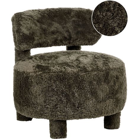 Armchair Dark Green Faux Fur Upholstery Wooden Frame Armless Retro Style Living Room HAMINA
