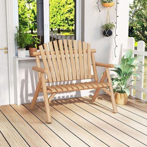 2-Seater Wooden Garden Bench with Armrests, 300kg Capacity (1/5)