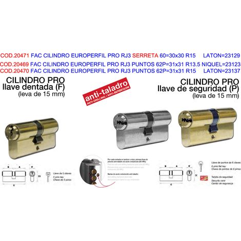 Cilindro Europerfil FAC Seguridad Pro RJ3 Serreta 6030x30 R15 Latón 23129