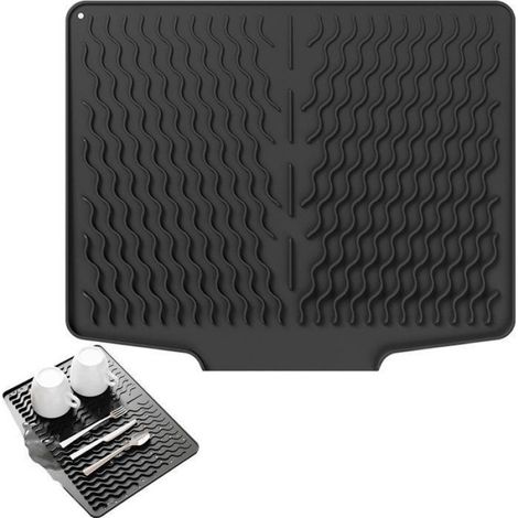 Tapis de Évier Silicone 39x32cm Noir, Antidérapant et Pliable pour Séchage Vaisselle (1/5)