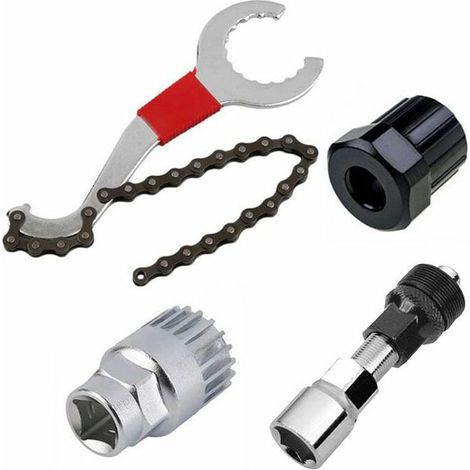 4pcs Kits d'outils de réparation de vélo de montagne et de vélo, chaîne de vélo, support, roue libre, outil de retrait d'extracteur de manivelle, ensemble d'outils d'entretien de vélo de vélo en plein (1/5)