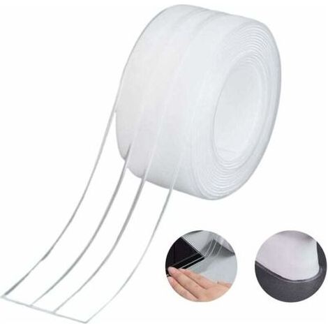 Bande d'Étanchéité,Salle de Bain Joint Double Pli Silicone Blan Ruban Baignoire Auto-Adhésif/Imperméable Mildiou Prévention Cafard pour Cuisine Évier 38mm 3.2m - Transparent (1Pack) (1/5)