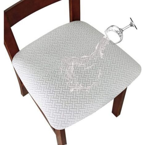 4 pièces Housse de ChaiseHousse de Coussin de Chaise Housse de siège de Chaise imperméable Démontable Housse Assise Chaise Elastique Jacquard Lavables pour Salle à Mange (Blanc, 4) (1/3)