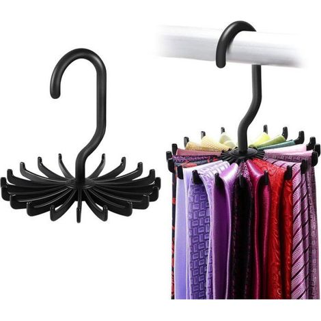Porte-Cravates - Disque Rotatif 360° Pour 20 Cravates - Compact Pour Armoire - Noir - 2 Pièces (1/5)