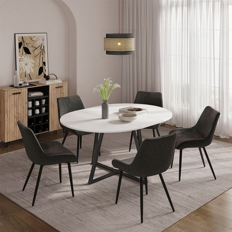 Mesa de comedor Loyd, Blanco/negro, 120 x 120 cm extensible, Vicco (1/5)
