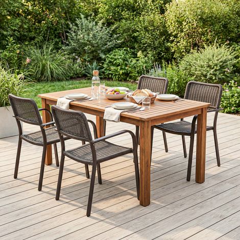 Marron 55x60x83 cm - Ensemble de 4 chaises de jardin d’extérieur empilables doté de accoudoirs, dossier en acier et cadre de foncé
