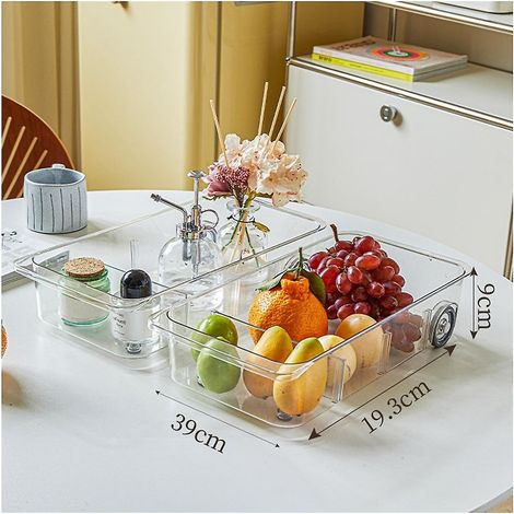 Organisateur de tiroir de réfrigérateur et boîte de rangement transparente à roulettes, version renforcée et plus épaisse (1/5)