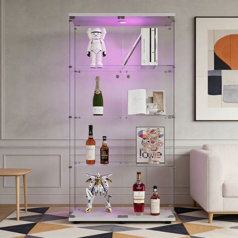 Vetrina Armadio - NEXU - Illuminazione LED - 4 ripiani e 2 porte - 80 x 36 x 164 cm - Bianco