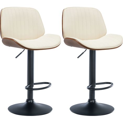 Set di 2 sgabelli da bar in ecopelle crema con cuciture struttura in legno scuro gambe in metallo nero TDB10747